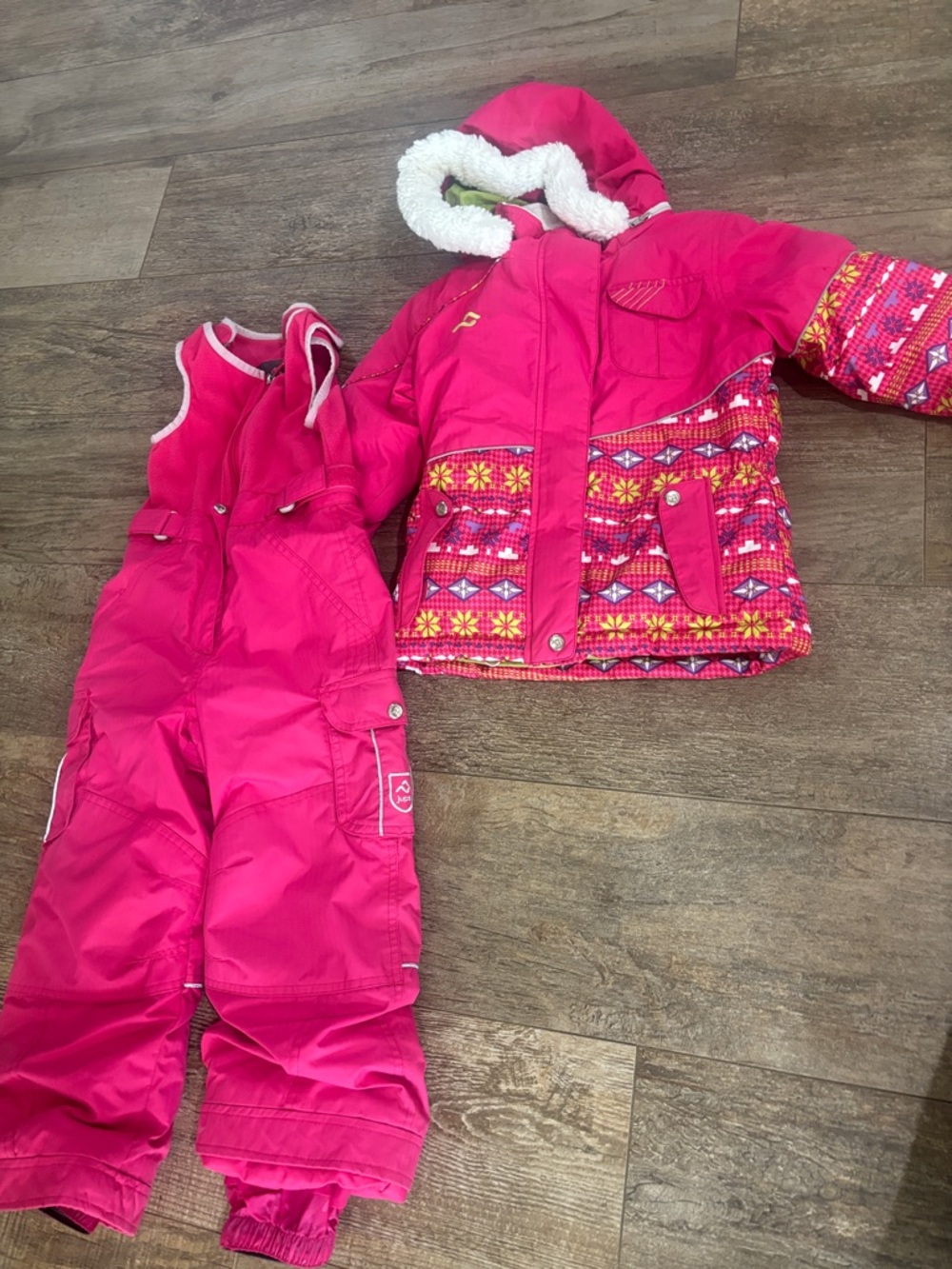 Jupa Girls' Pink Patterned Winter Coat with Faux Fur Hood